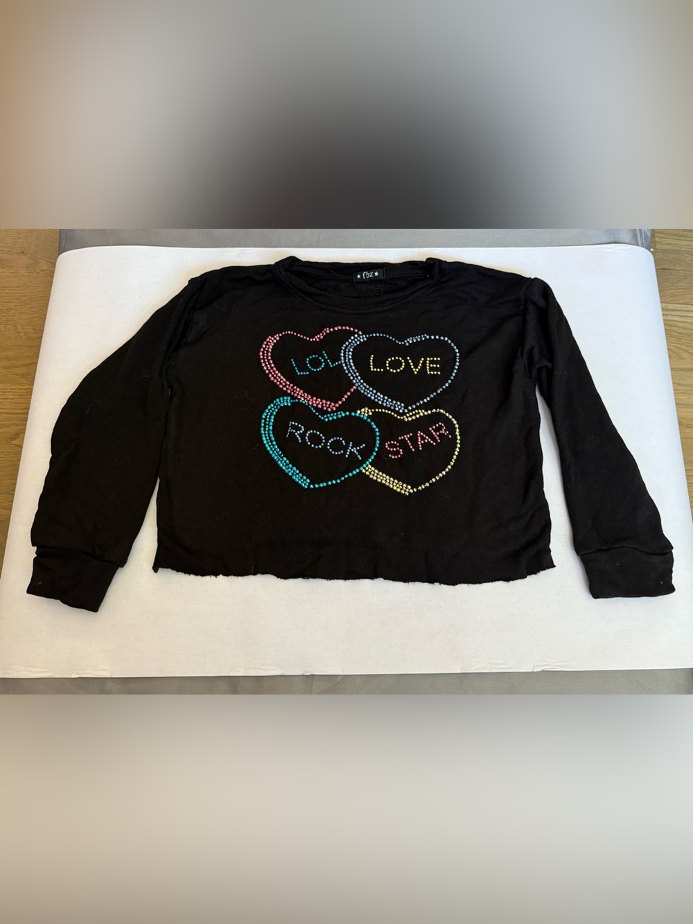 Girls Flowers By Zoe Black Rhinestone Heart Graphic Tee - LOVE LOL ROCK STAR